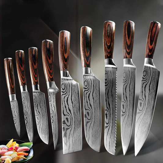 Damascus Chef Knife Set – Gyuto, Cleaver, & Santoku